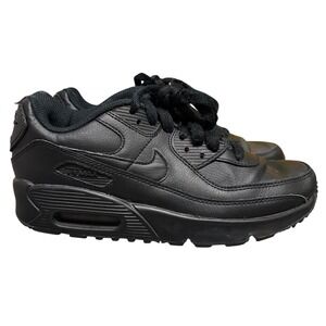 Nike Air Max 90 LTR Triple Black Leather Sneakers CD6864-001 Youth 4.5Y